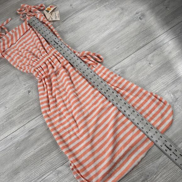 VTG Sundress Medium Orange White Striped Terry Cloth A Line Square Neck Maxi NWT - Picture 8 of 9